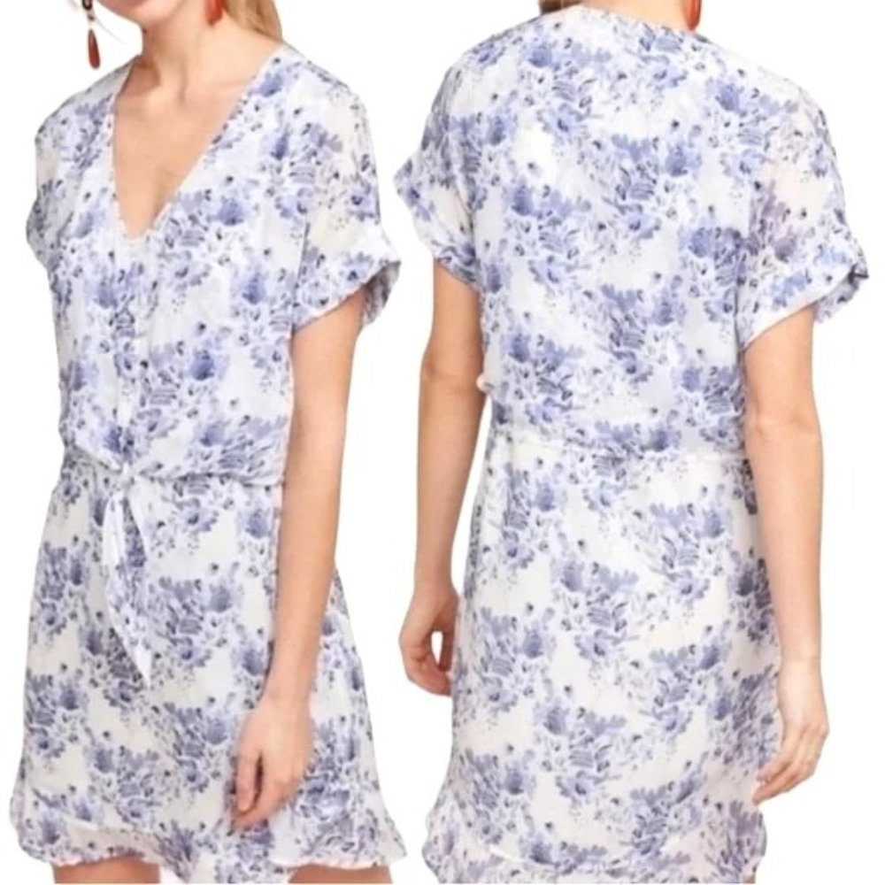 Cloth & Stone Anthropologie VIVIAN Dress V-Neck Floral Tie Mini Tunic Sz S